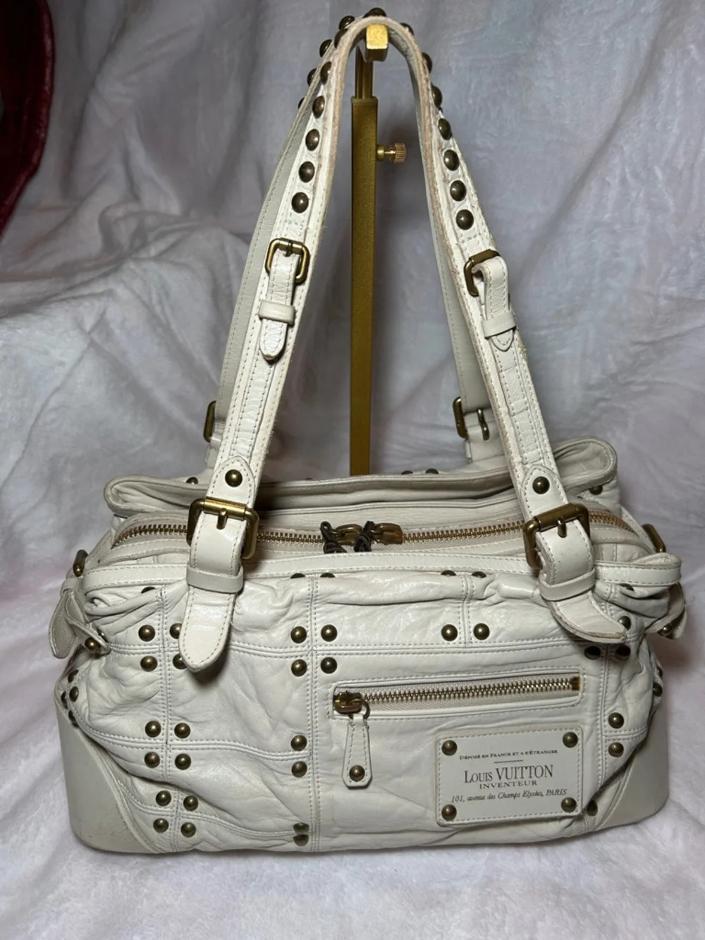 394. Louis Vuitton Lambskin Ivory Riveting Bag, limited edition w/COA